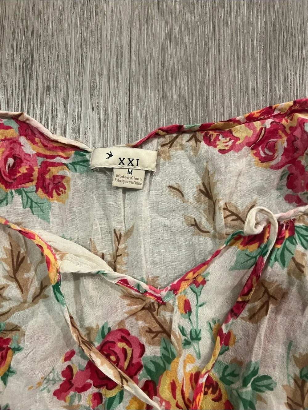 Forever 21 Cream Floral Tie-Front Blouse